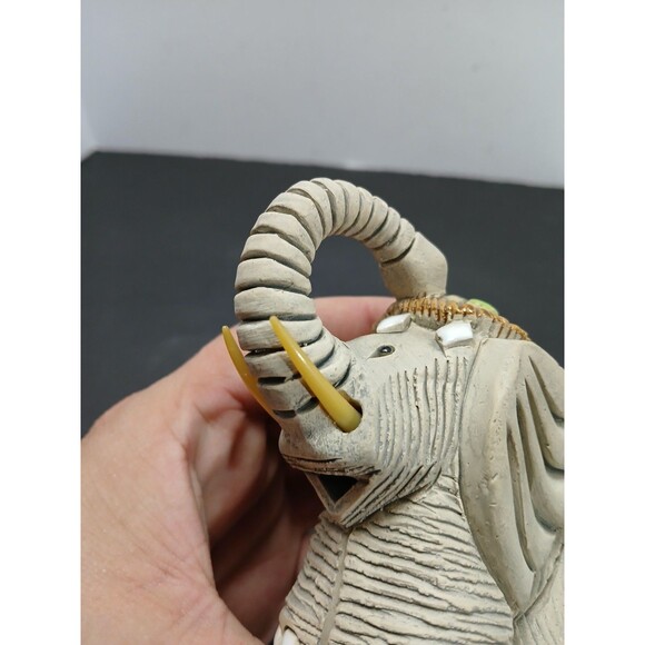 Lucky Elephant Figurine Signed JR | Vintage Folk Art Pottery Trunk Up Tusked - Picture 7 of 8